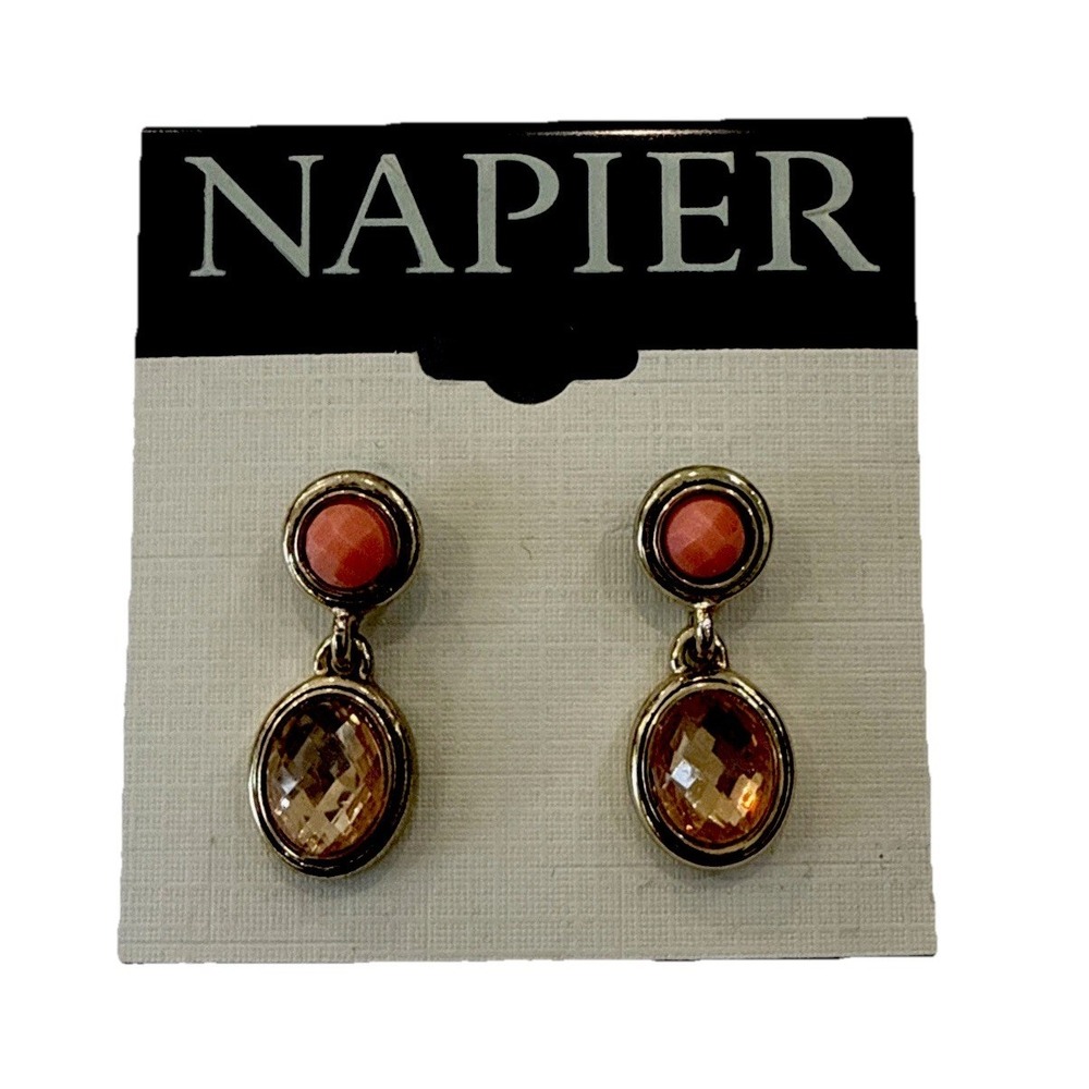 New With Tags Vintage Signed NAPIER Pink Lucite Pierced Earrings Post Back